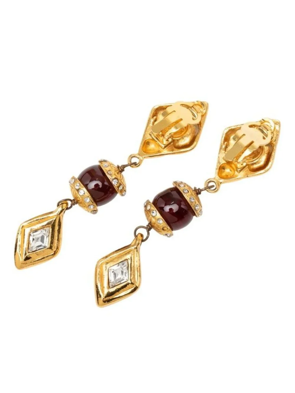 Chanel Earrings Gold Bordeaux Plated Rhinestone